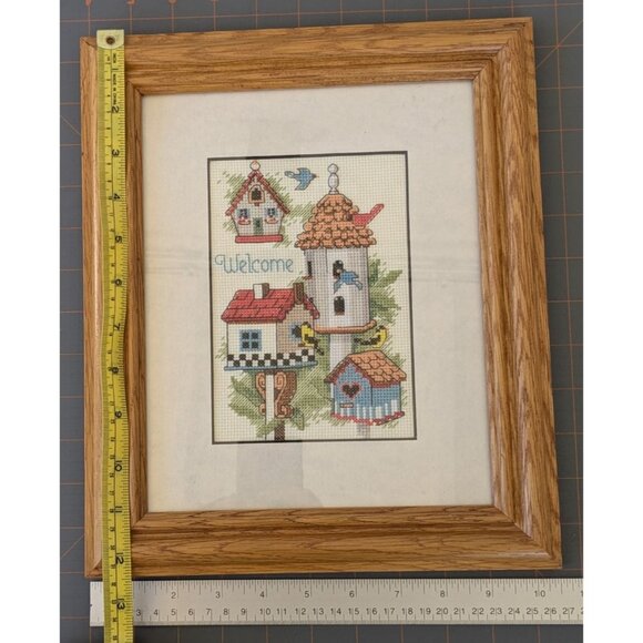 Framed Cross-Stitch Birdhouse Welcome Art In Wooden Frame - Picture 8 of 14